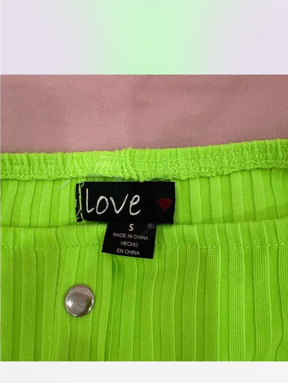 Love Neon Green Ribbed Button-Front Off-Shoulder Dress - Picture 3 of 3